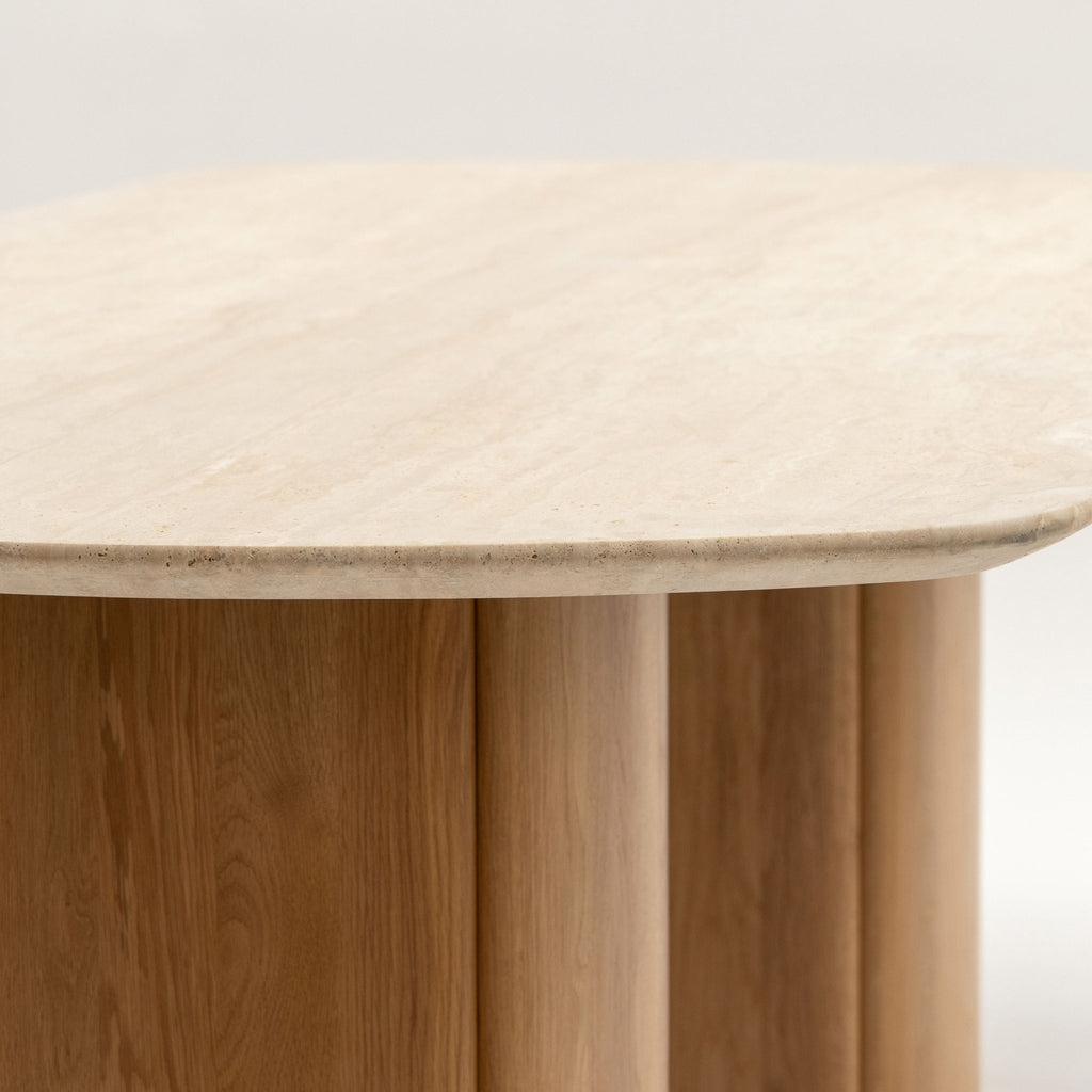 Tathra Table - Light Oak & Travertine - Oval Dining Tables Tolv Loom Collection Dubai