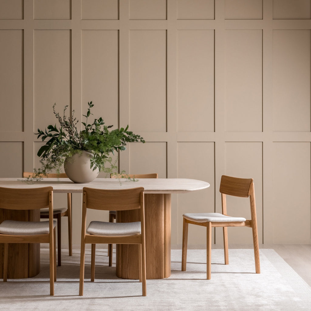 Tathra Table - Light Oak & Travertine - Oval Dining Tables Tolv Loom Collection Dubai