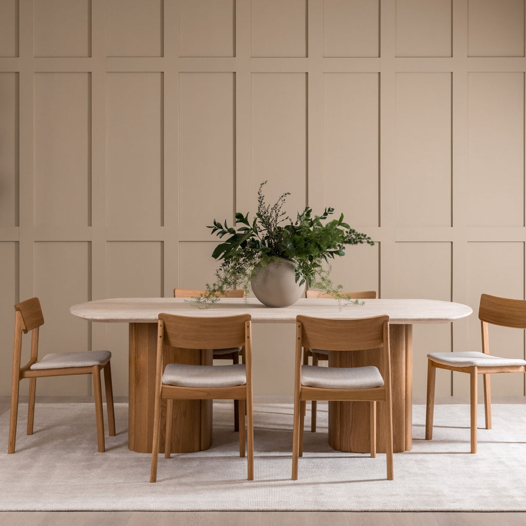 Tathra Table - Light Oak & Travertine - Oval Dining Tables Tolv Loom Collection Dubai