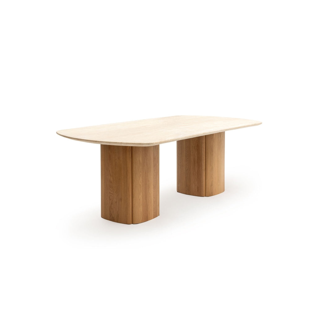 Tathra Table - Light Oak & Travertine - Oval Dining Tables Tolv Loom Collection Dubai