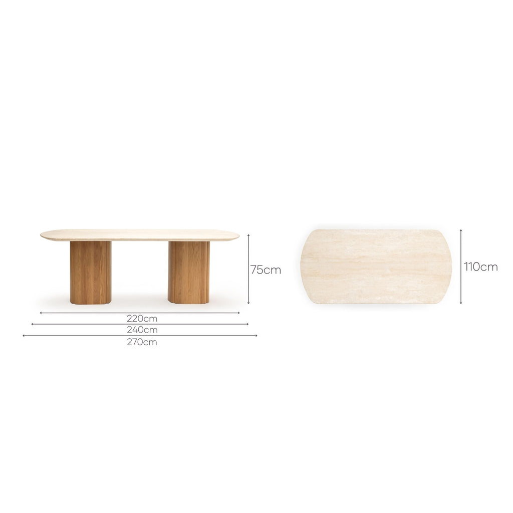 Tathra Table - Light Oak & Travertine - Oval Dining Tables Tolv Loom Collection Dubai