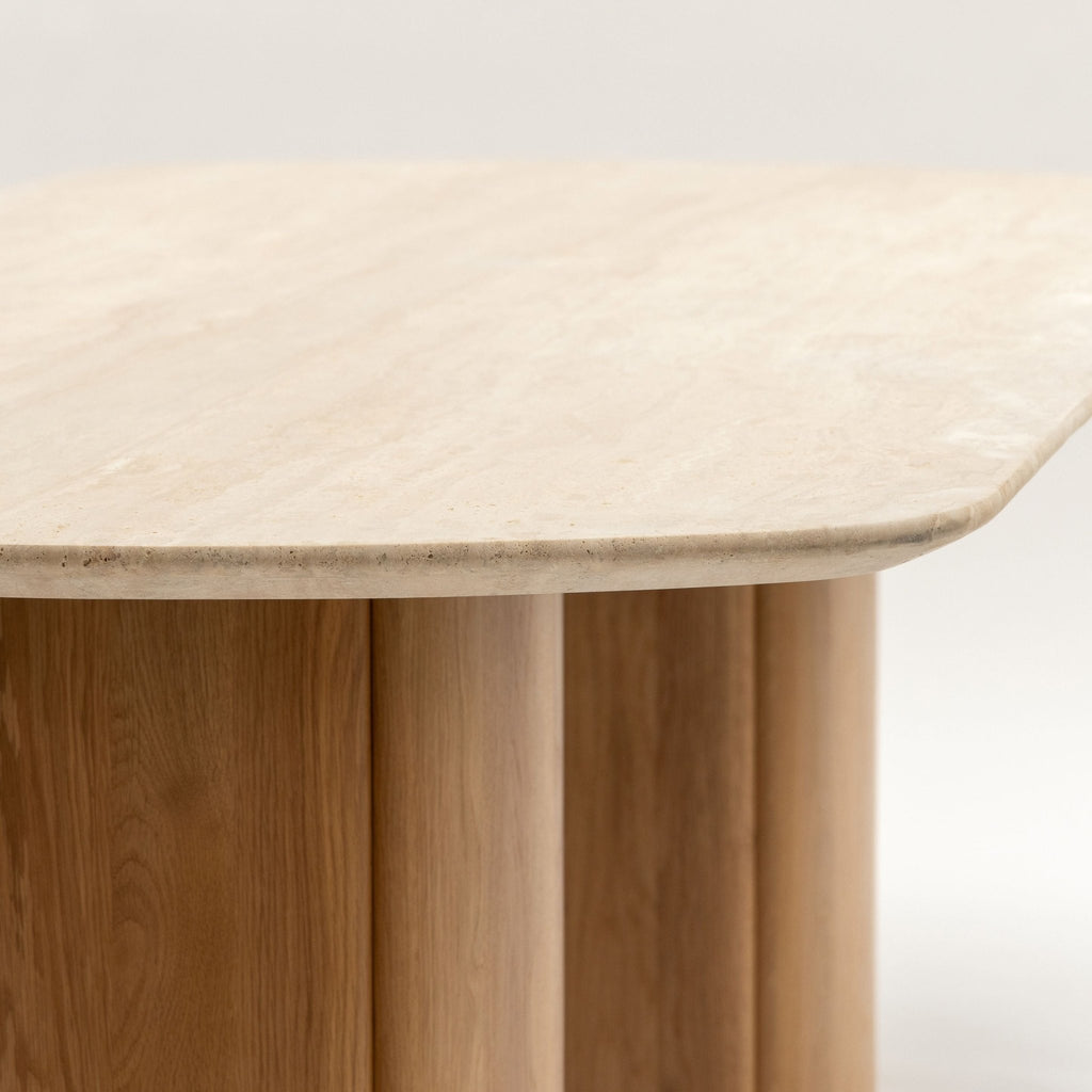 Tathra Table - Light Oak & Travertine - Oval Dining Tables Tolv Loom Collection Dubai