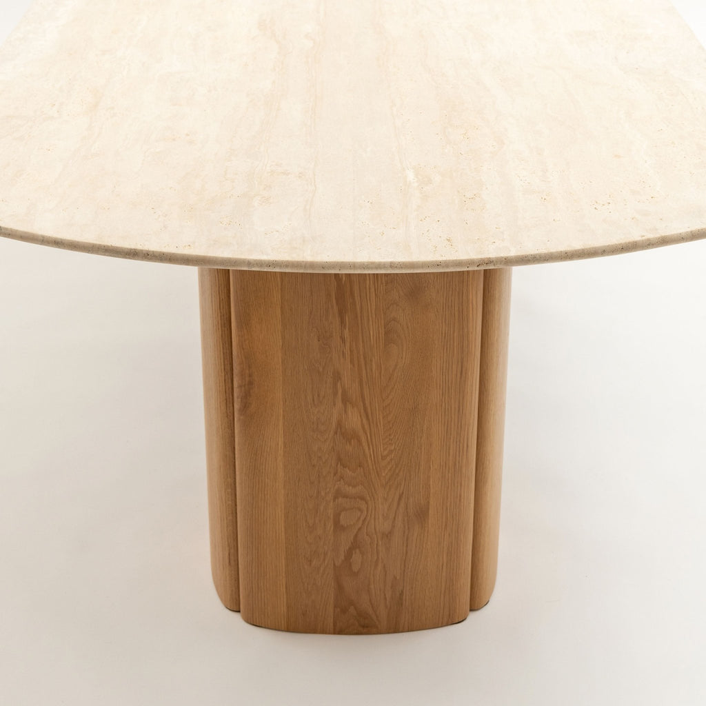 Tathra Table - Light Oak & Travertine - Oval Dining Tables Tolv Loom Collection Dubai