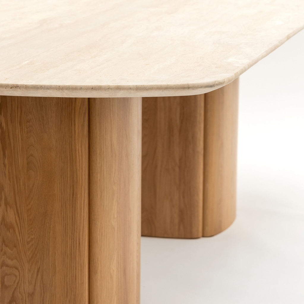 Tathra Table - Light Oak & Travertine - Oval Dining Tables Tolv Loom Collection Dubai