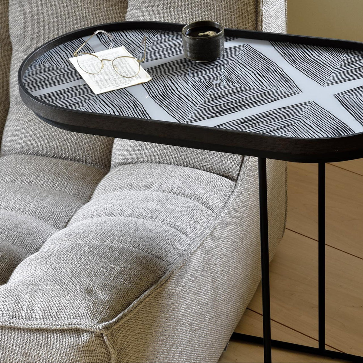 Tray Side Table - Varnished Wood - Black - Oblong
