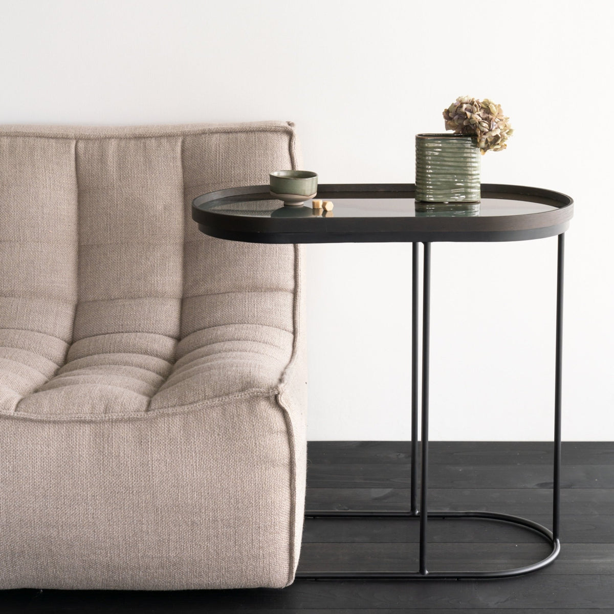 Tray Side Table - Varnished Wood - Black - Oblong