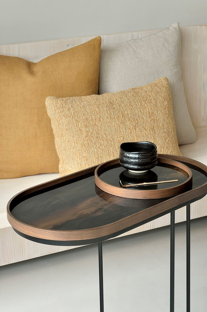 Tray Side Table - Varnished Wood - Black - Oblong - M - Tray Not Included - Loom Collection