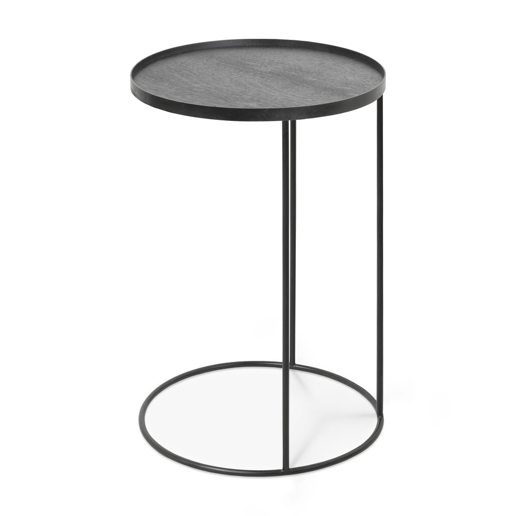 Tray Side Table - Varnished Wood - Black - Round - S - Tray Not Included - Loom Collection