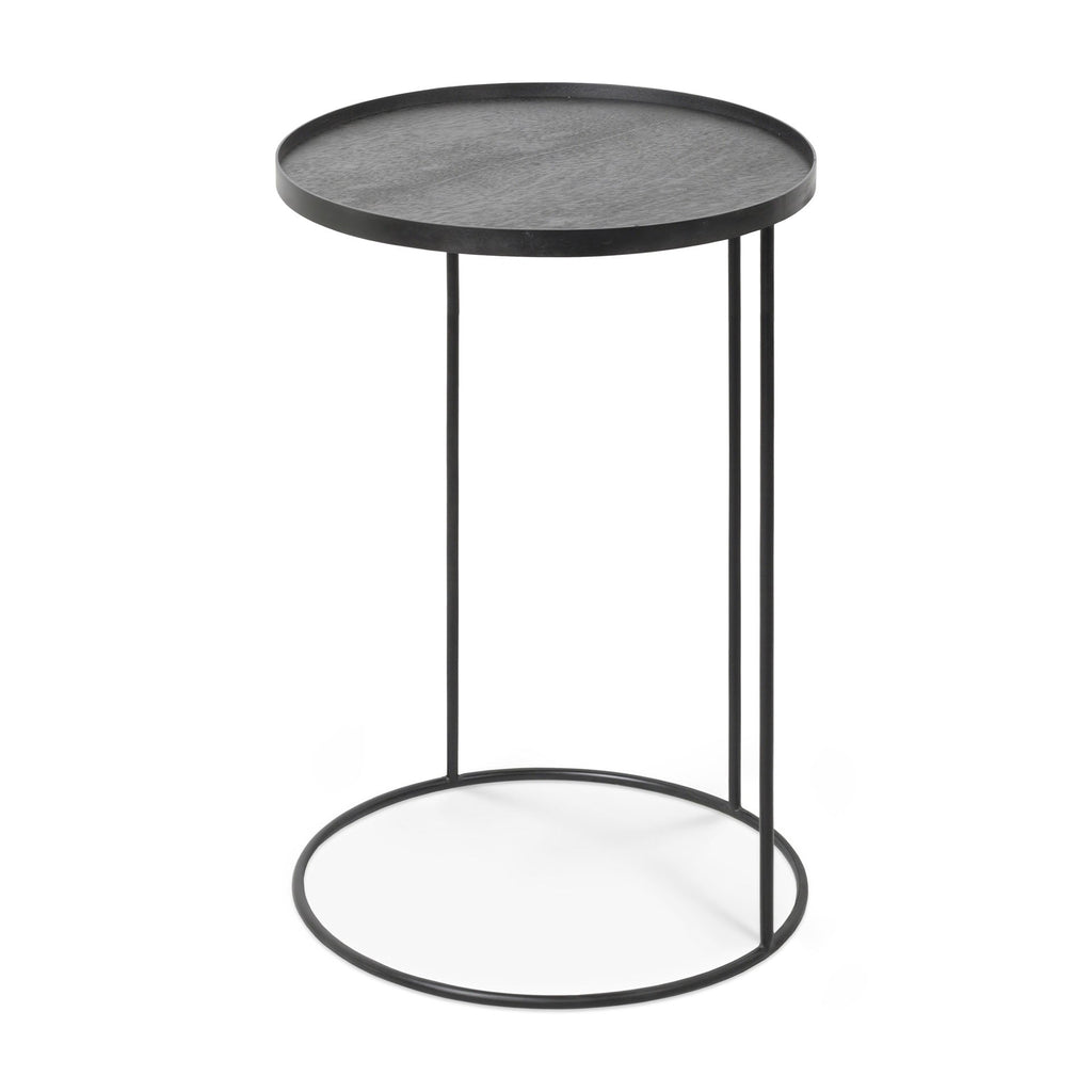 Tray Side Table - Varnished Wood - Black - Round - S - Tray Not Included - Loom Collection