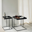 Tray Side Table - Varnished Wood - Black - Square