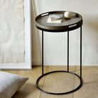 Tray Side Table - Varnished Wood - Round