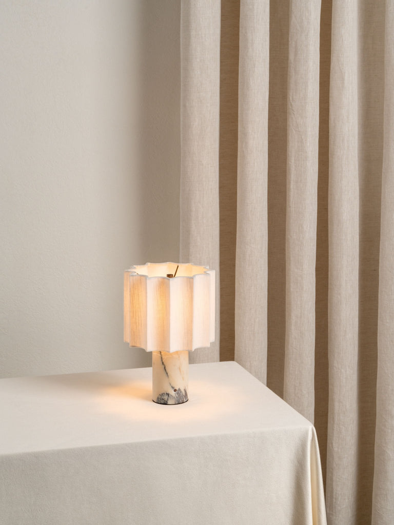 Valli - Viola Calacatta Marble And Linen Rechargeable Table Lamp - Loom Collection