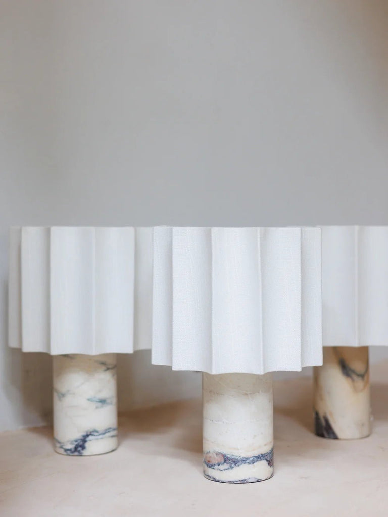 Valli - Viola Calacatta Marble And Linen Rechargeable Table Lamp - Loom Collection