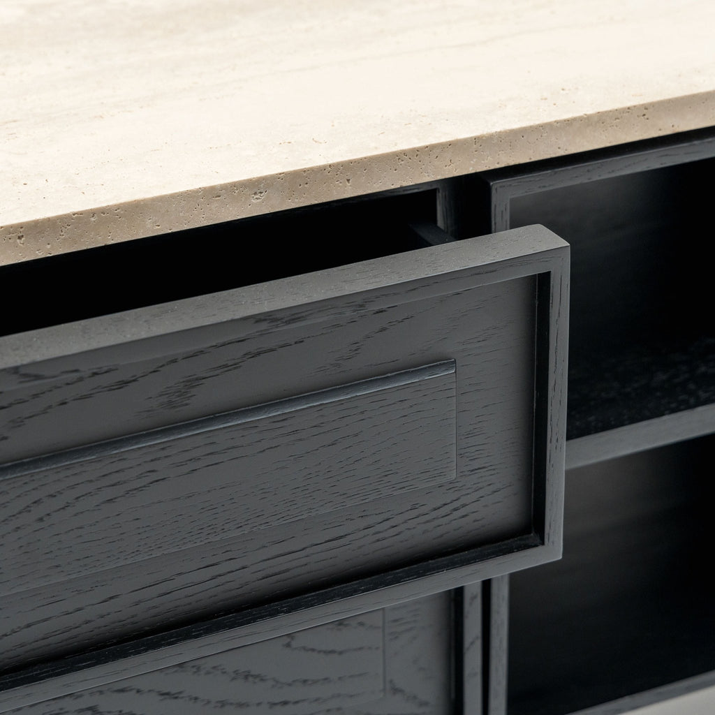 Yorke 220 Entertainment Unit - Black Oak & Travertine - TV and Entertainment Units Tolv Loom Collection Dubai