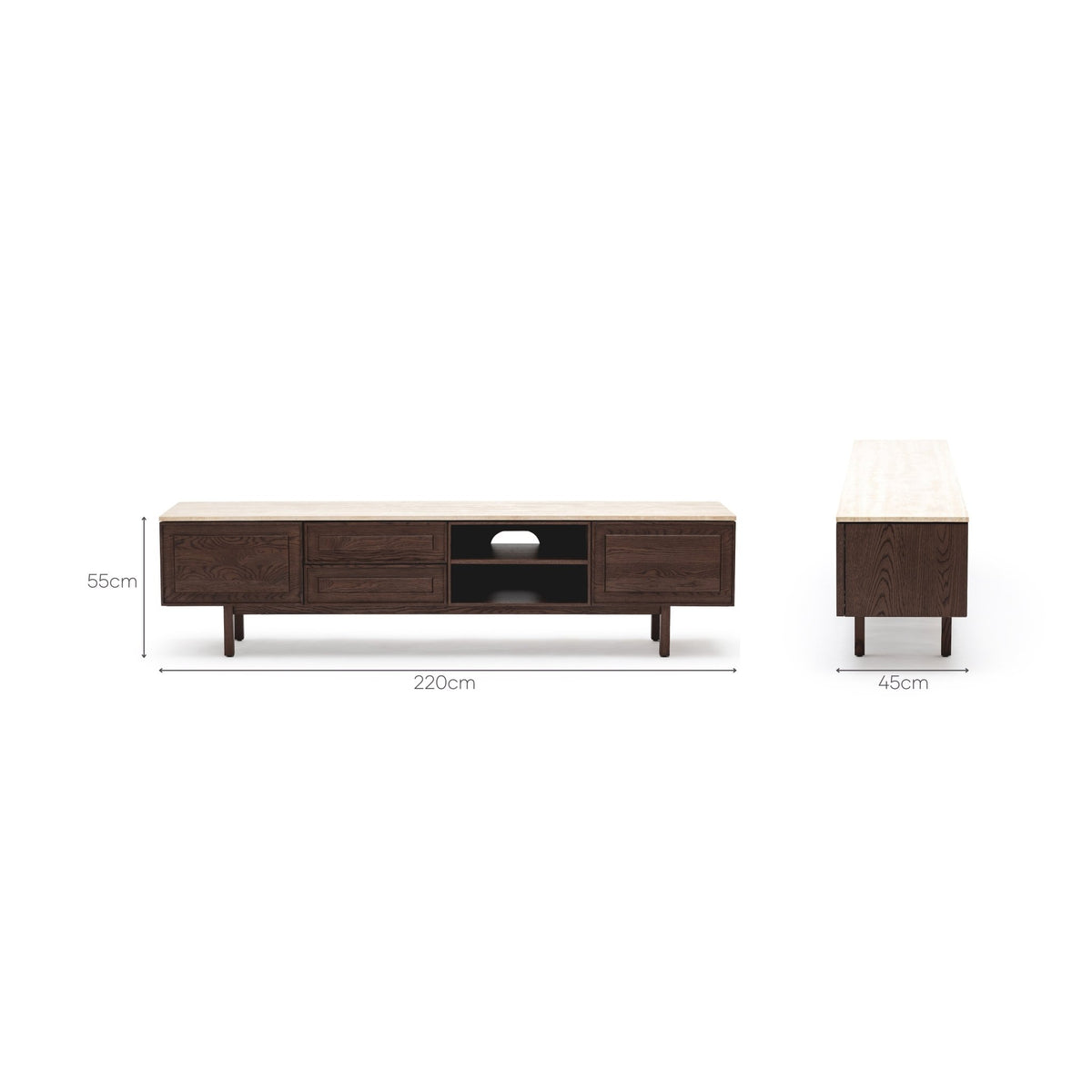 Yorke 220 Entertainment Unit - Espresso Oak & Travertine