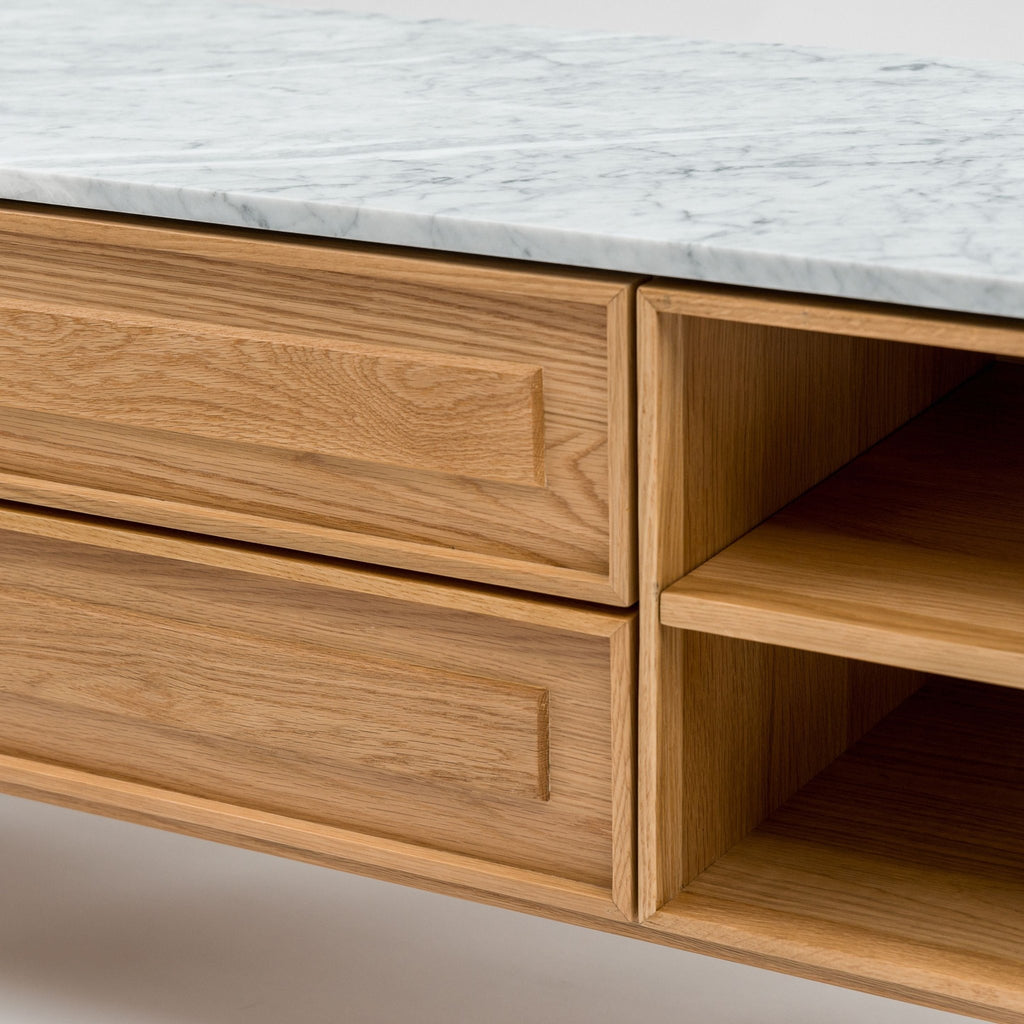 Yorke 220 Entertainment Unit - Light Oak & Bianca Carrara - TV and Entertainment Units Tolv Loom Collection Dubai