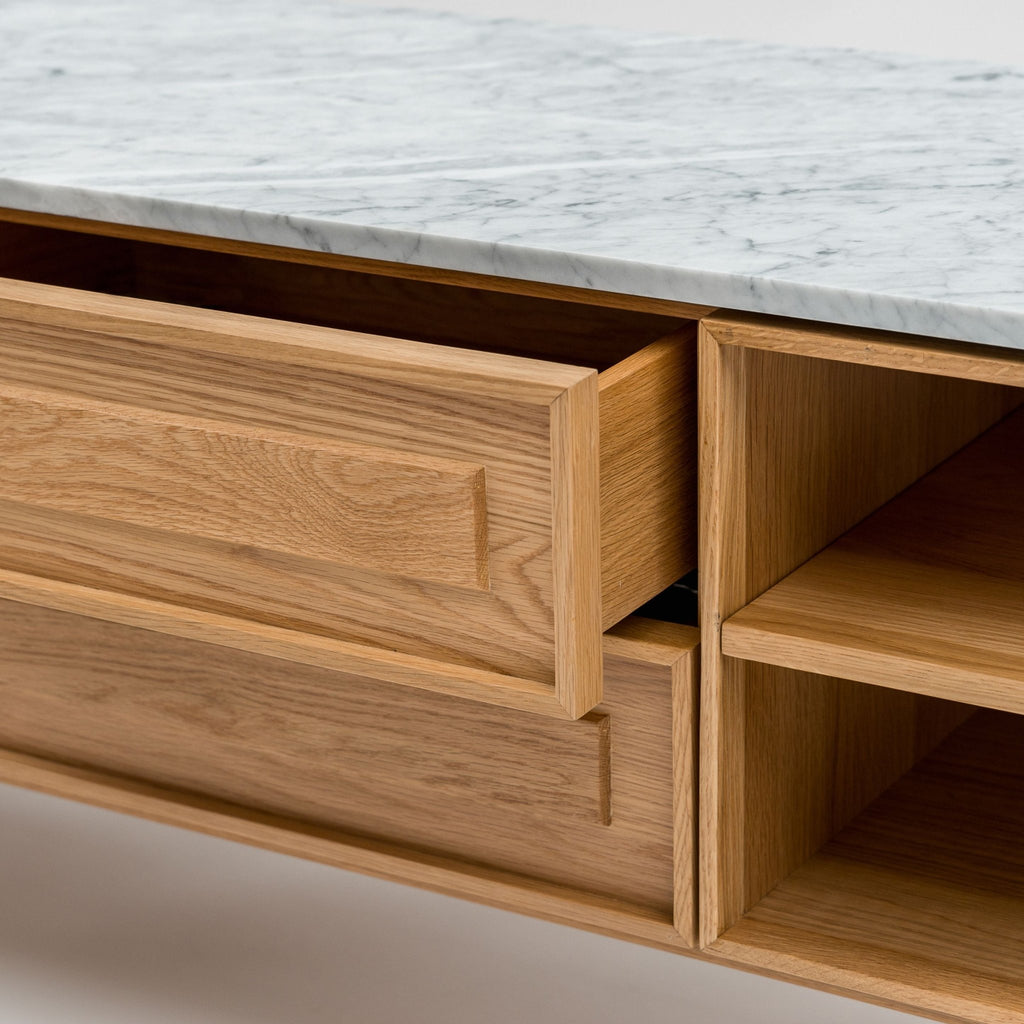 Yorke 220 Entertainment Unit - Light Oak & Bianca Carrara - TV and Entertainment Units Tolv Loom Collection Dubai