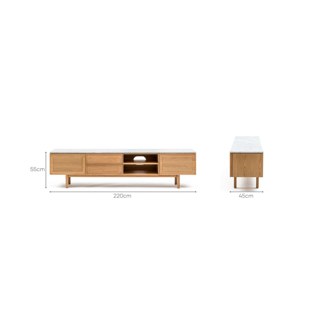 Yorke 220 Entertainment Unit - Light Oak & Bianca Carrara - TV and Entertainment Units Tolv Loom Collection Dubai