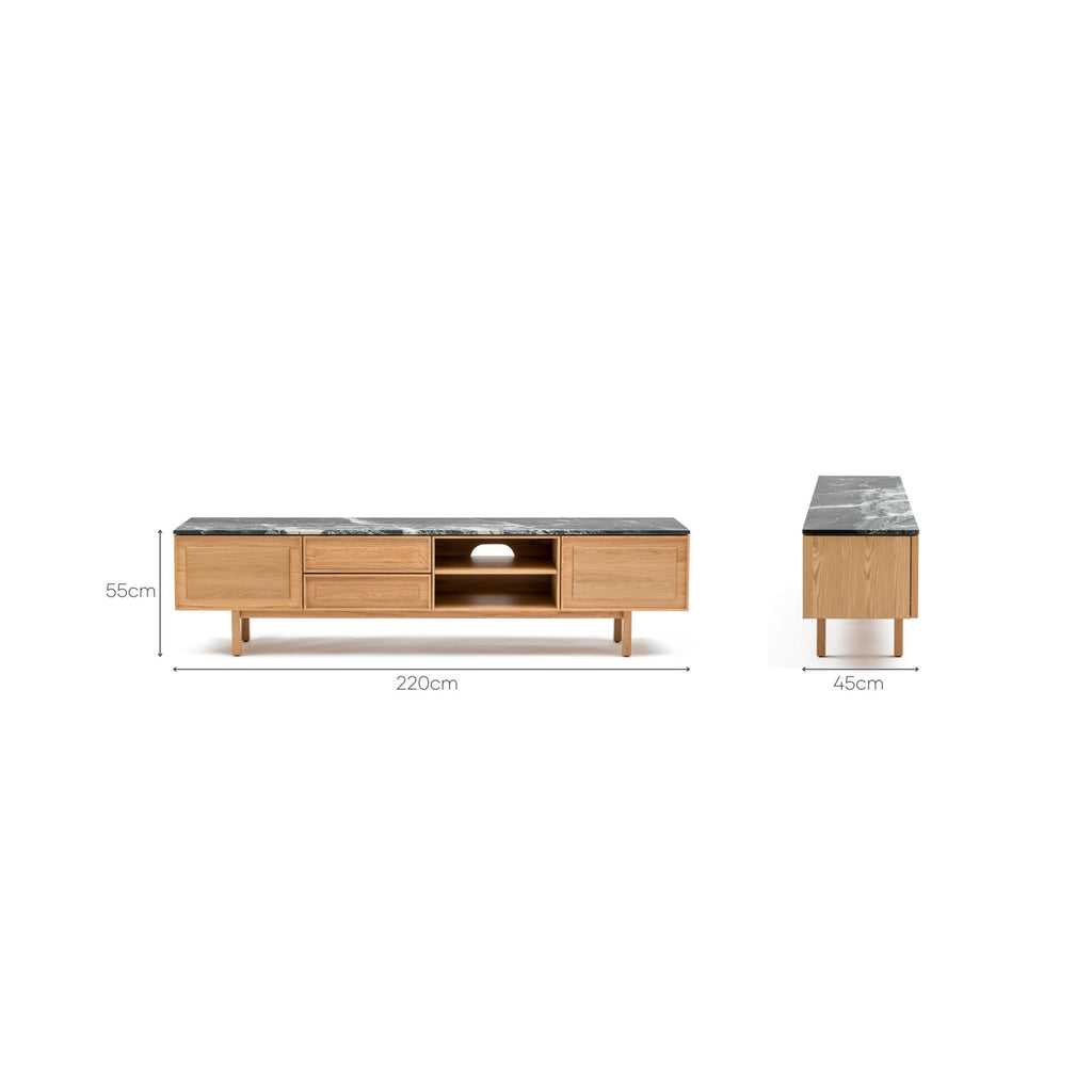 Yorke 220 Entertainment Unit - Light Oak & Nero Perlato - TV and Entertainment Units Tolv Loom Collection Dubai
