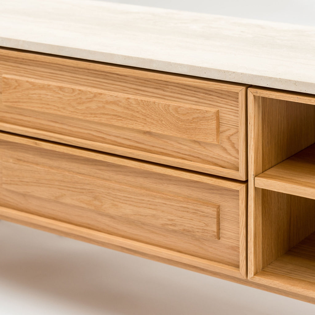 Yorke 220 Entertainment Unit - Light Oak & Travertine - TV and Entertainment Units Tolv Loom Collection Dubai