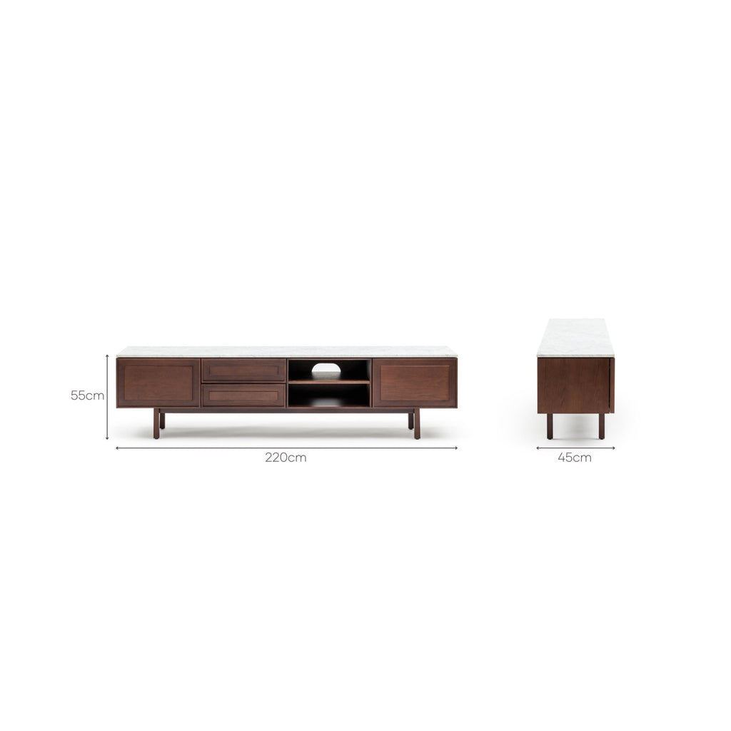 Yorke 220 Entertainment Unit - Smoked Oak & Bianca Carrara - TV and Entertainment Units Tolv Loom Collection Dubai