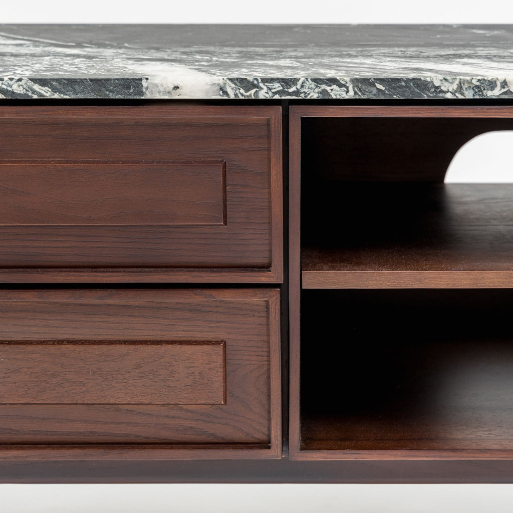 Yorke 220 Entertainment Unit - Smoked Oak & Nero Perlato - TV and Entertainment Units Tolv Loom Collection Dubai