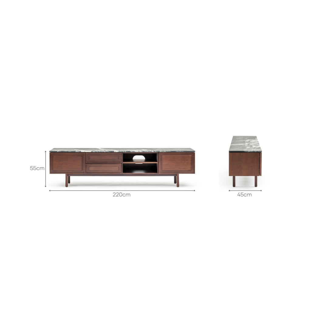Yorke 220 Entertainment Unit - Smoked Oak & Nero Perlato - TV and Entertainment Units Tolv Loom Collection Dubai