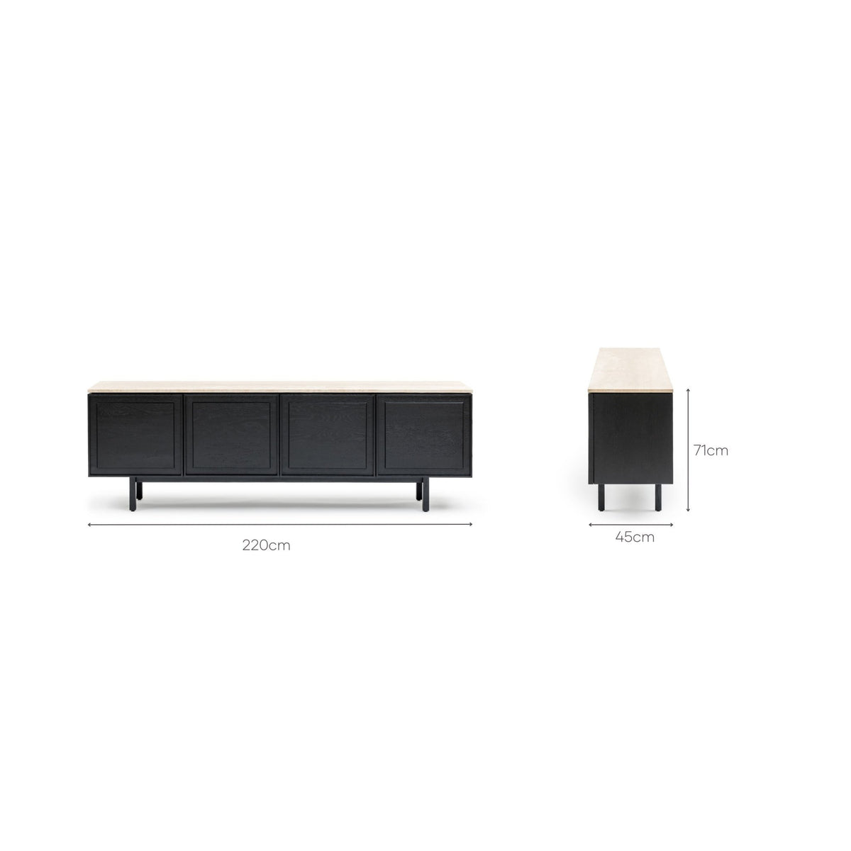 Yorke 220 Sideboard - Black Oak & Travertine - Buffets & Sideboards Tolv Loom Collection Dubai