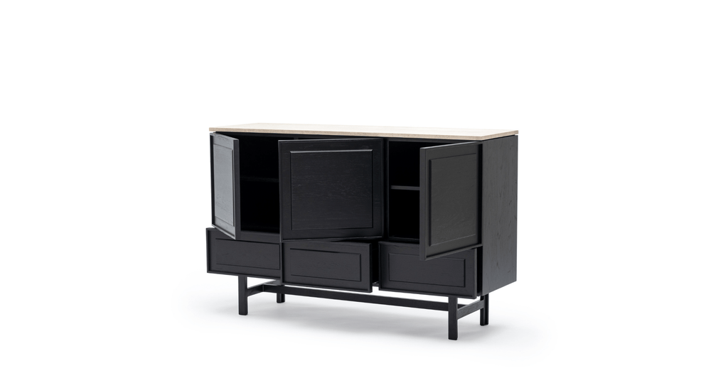 Yorke Highboard - Black Oak & Travertine - Loom Collection