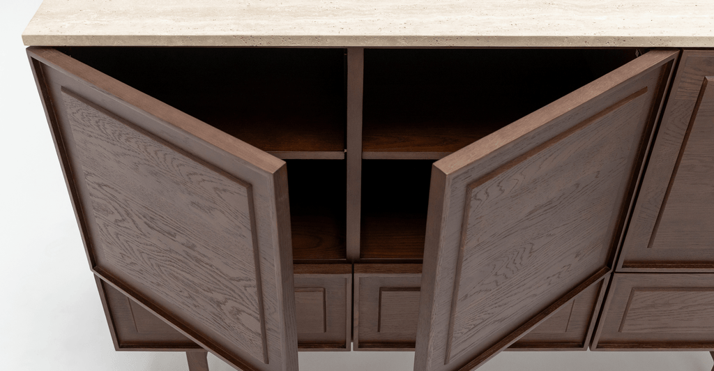 Yorke Highboard - Smoked Oak & Travertine - Loom Collection