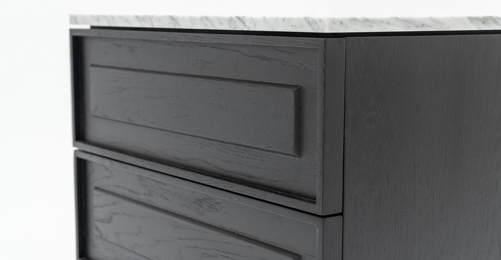 Yorke Nightstand - Black Oak & Bianca Carrara.