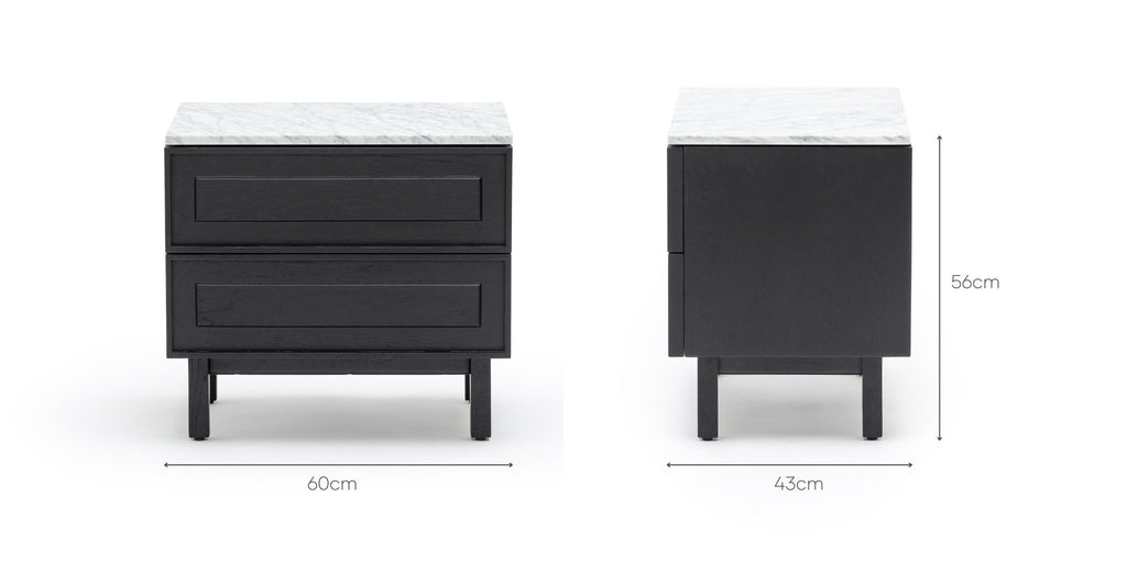 Yorke Nightstand - Black Oak & Bianca Carrara.