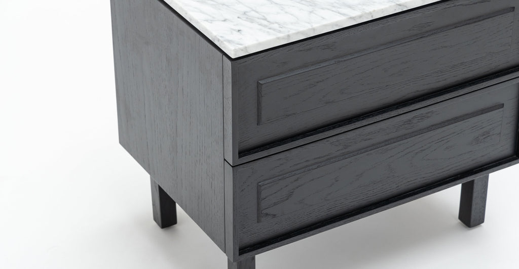 Yorke Nightstand - Black Oak & Bianca Carrara.