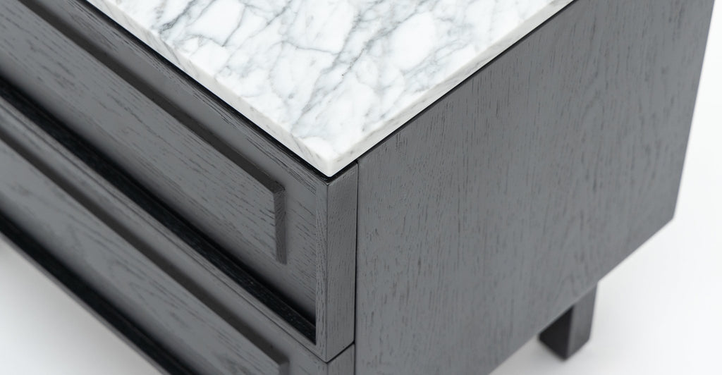 Yorke Nightstand - Black Oak & Bianca Carrara.