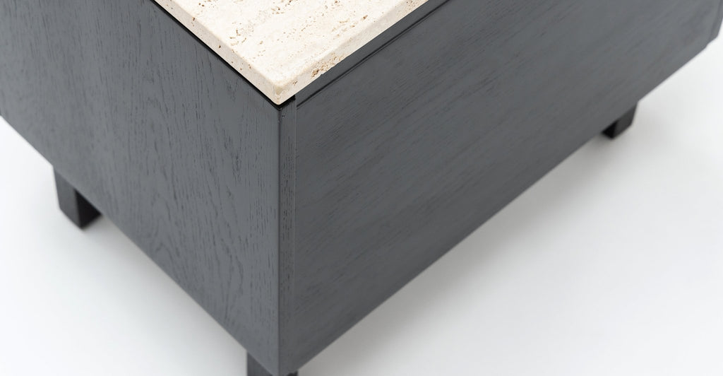 Yorke Nightstand - Black Oak & Travertine.