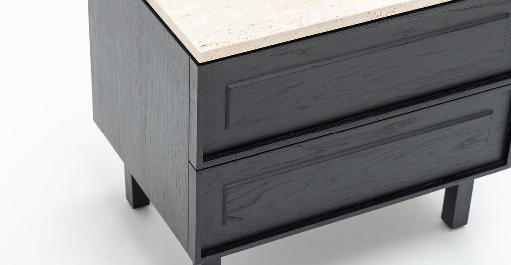 Yorke Nightstand - Black Oak & Travertine.