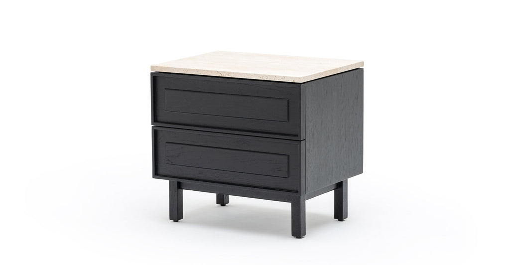 Yorke Nightstand - Black Oak & Travertine.