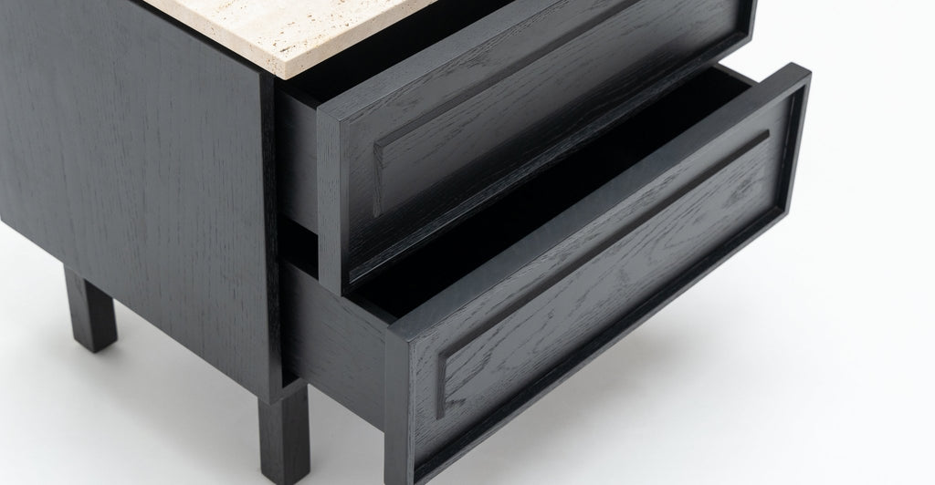 Yorke Nightstand - Black Oak & Travertine.