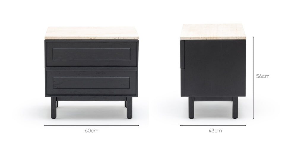 Yorke Nightstand - Black Oak & Travertine.