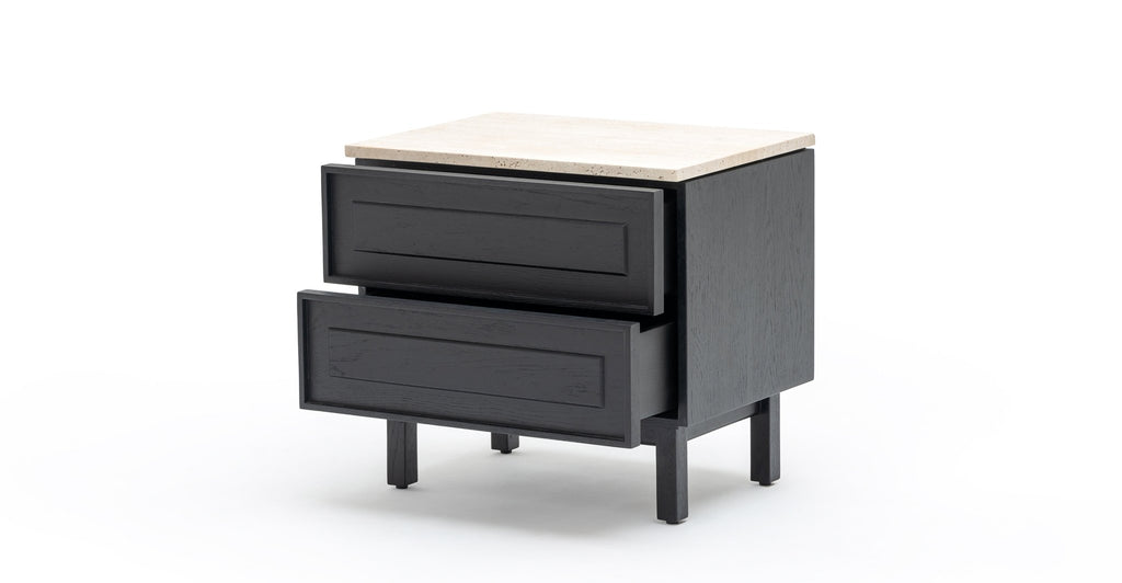 Yorke Nightstand - Black Oak & Travertine.