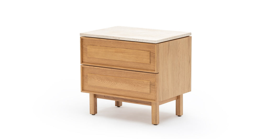 Yorke Nightstand - Light Oak & Travertine.