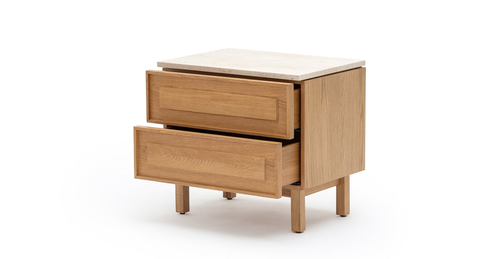 Yorke Nightstand - Light Oak & Travertine.