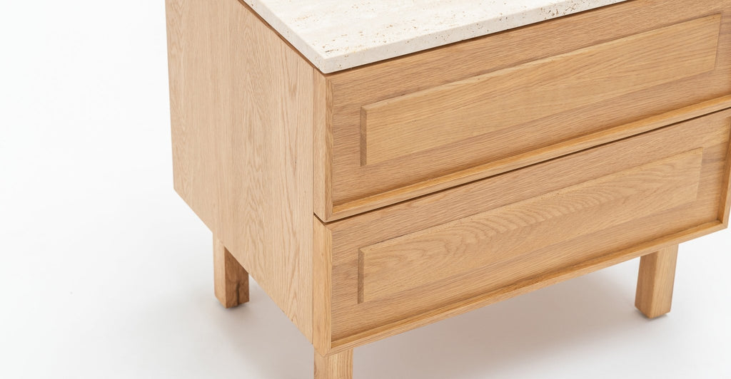 Yorke Nightstand - Light Oak & Travertine.