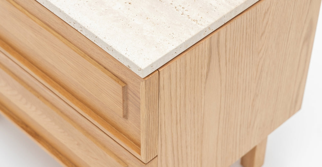 Yorke Nightstand - Light Oak & Travertine.