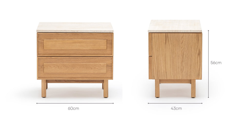 Yorke Nightstand - Light Oak & Travertine.