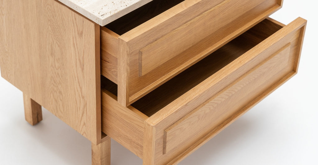 Yorke Nightstand - Light Oak & Travertine.