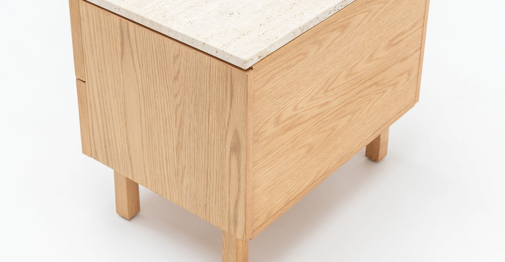 Yorke Nightstand - Light Oak & Travertine.