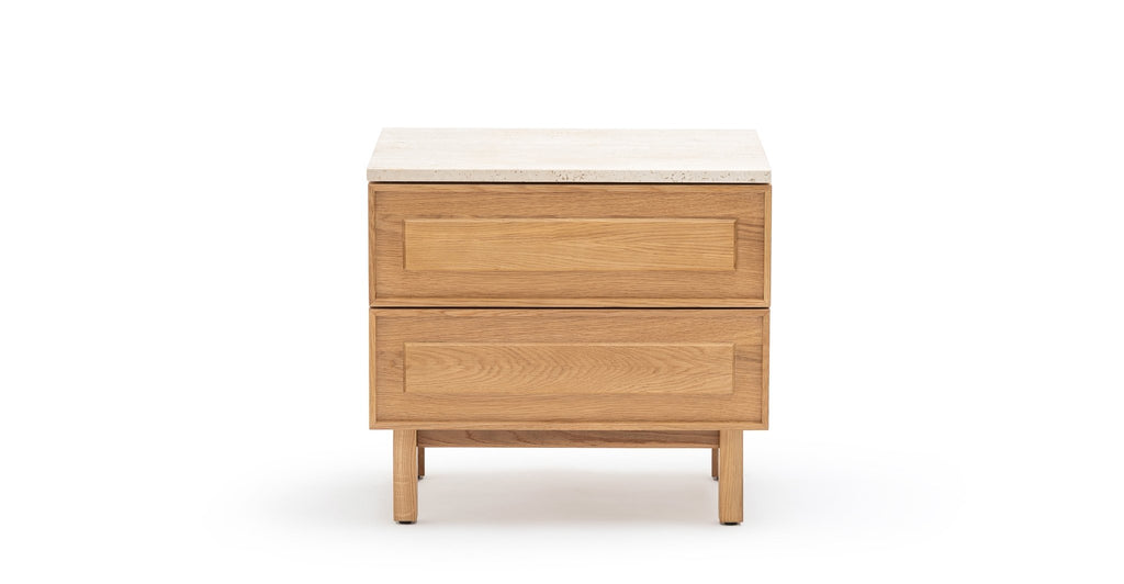 Yorke Nightstand - Light Oak & Travertine.