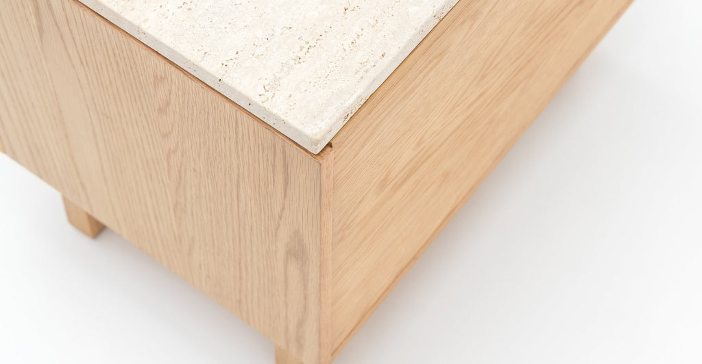 Yorke Nightstand - Light Oak & Travertine.