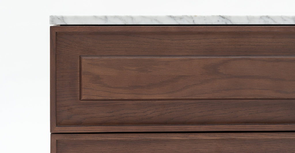 Yorke Nightstand - Smoked Oak & Bianca Carrara.